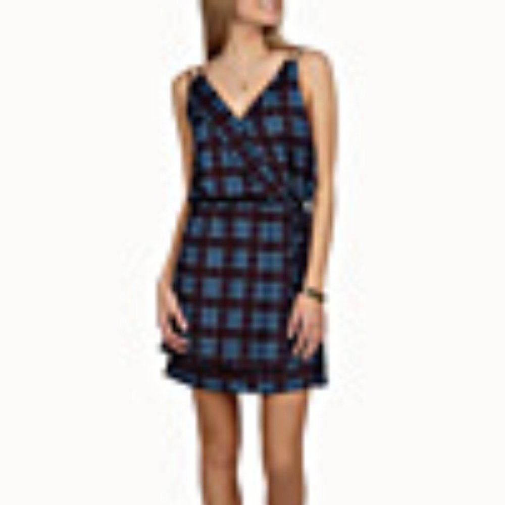 Simons check wrap dress